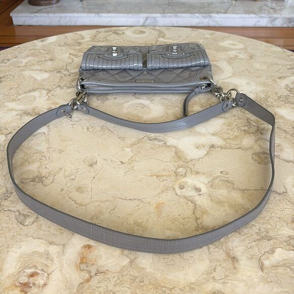 Coach Poppy Liquid Gloss Convertible Crossbody Bag Light Grey Patent Leather - Picture 11 of 16